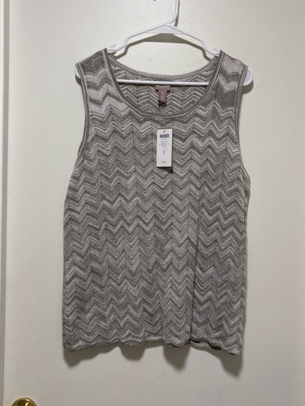 Chico's Taupe & Cream Chevron Sleeveless Tank new Paige top metallic